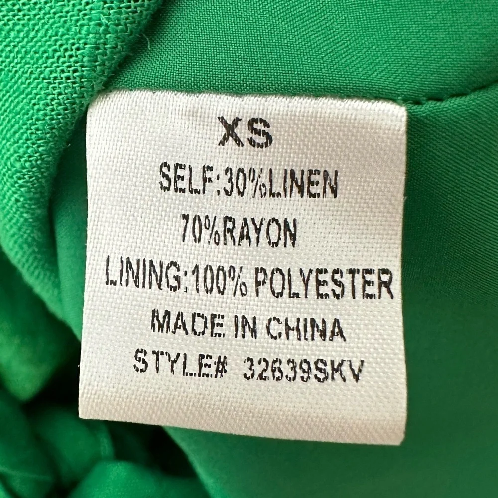VICI SkyLar Rose Kelly Green Linen Balloon Sleeve Mini Dress size XS